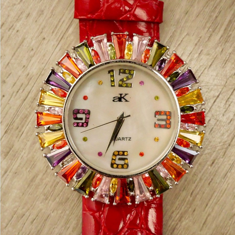 Adee Kaye Rainbow Crystal Watch – Red Strap
